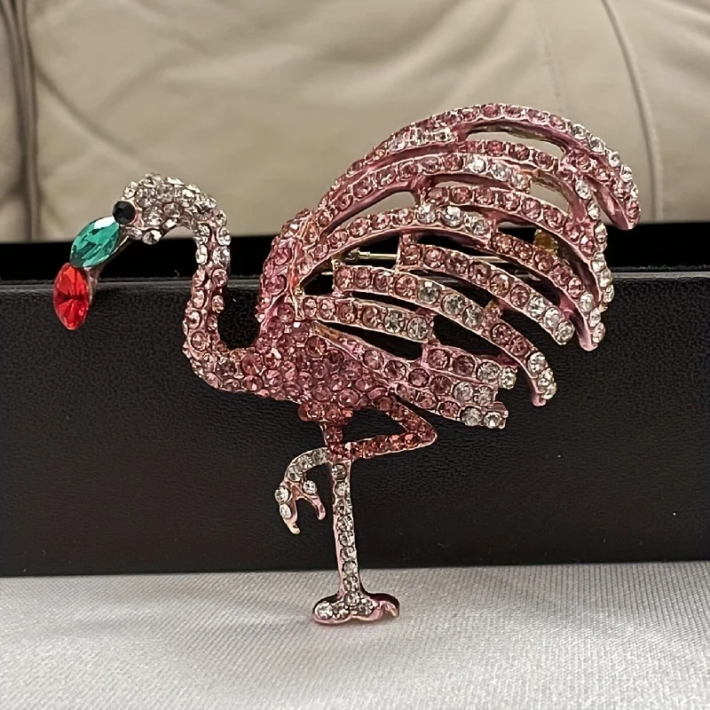 1pcs Fashion Luxury Rhinestone Pin Hollow Out Flamingo Brooch Coat Accessories