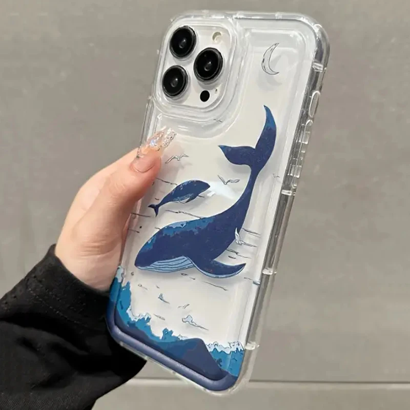 Watercolour Painting Dolphins Clear Case For Redmi Note 13 5G For Xiaomi Redmi Note 13 12 11 10 Pro Plus 12S 11S 10S 9 9S Cover