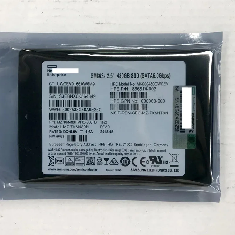 Новый жесткий диск SATA емкостью 480 ГБ, 6 Гбит/с, 2,5 дюйма SM863a MK000480GWCEV 878678-001 Новый жесткий диск SATA емкостью 480 ГБ, 6 Гбит/с, 2,5 дюйма SM863a MK000480GWCEV 878678-001