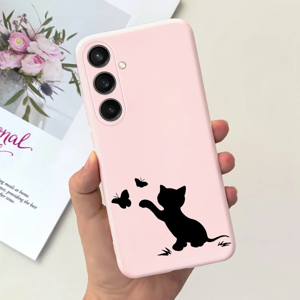 For Funda Samsung Galaxy A35 A25 2023 5G Case SM-A356B SM-A256B Black Cat Moon Night Fashion Coque Etui Matte Silicone Housing