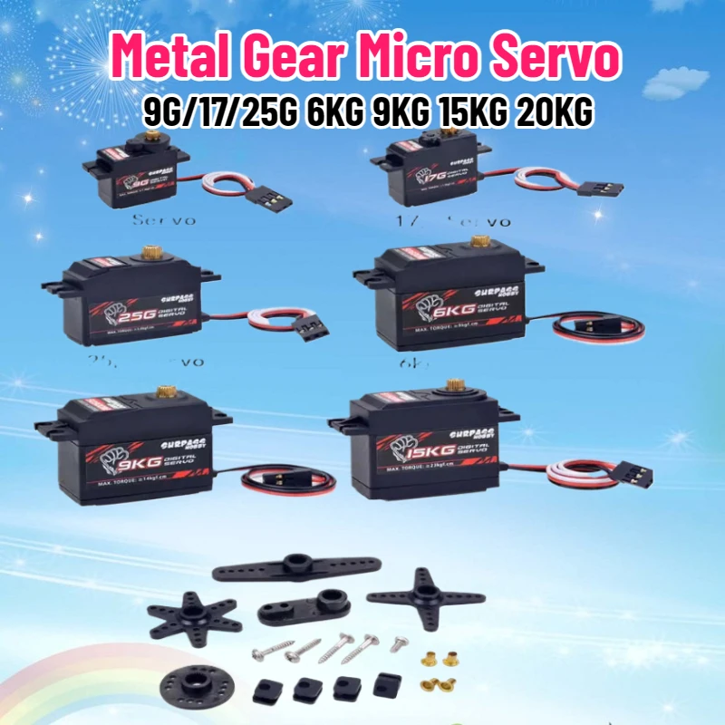 

Цифровой сервомеханизм Hobby 9G/17/25G 6KG 9KG 15KG 20KG Металлическая шестерня Микро Сервопривод для 1/8 1/10 RC Самолет Планер Робот