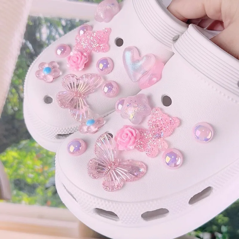 20PCS Fashion Shoe Charms Set Accessories for Sandals Clogs Shoe Buckle Summer Pink Crystal Little Bear DIY Shoes Decorations