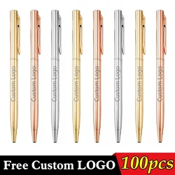 100pcs Metal Advertising Ballpoint Pen Custom Logo Teacher Gift Pen Business Office Signature Pen Student Stationery Wholesale