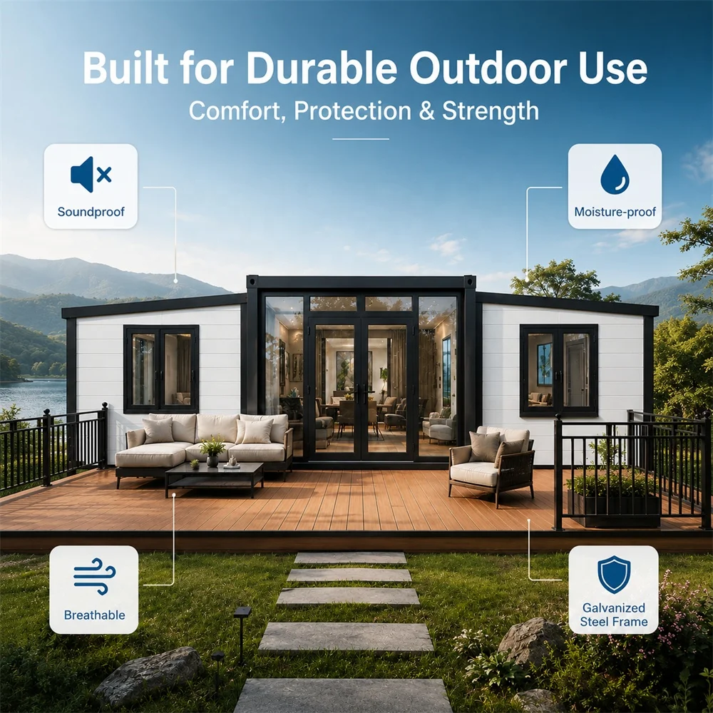 20ft 40ft Hurricane-Proof Foldable Double Wing Expandable 2 3 Bedroom Prefab Portable Home Container House Villa with Terrace