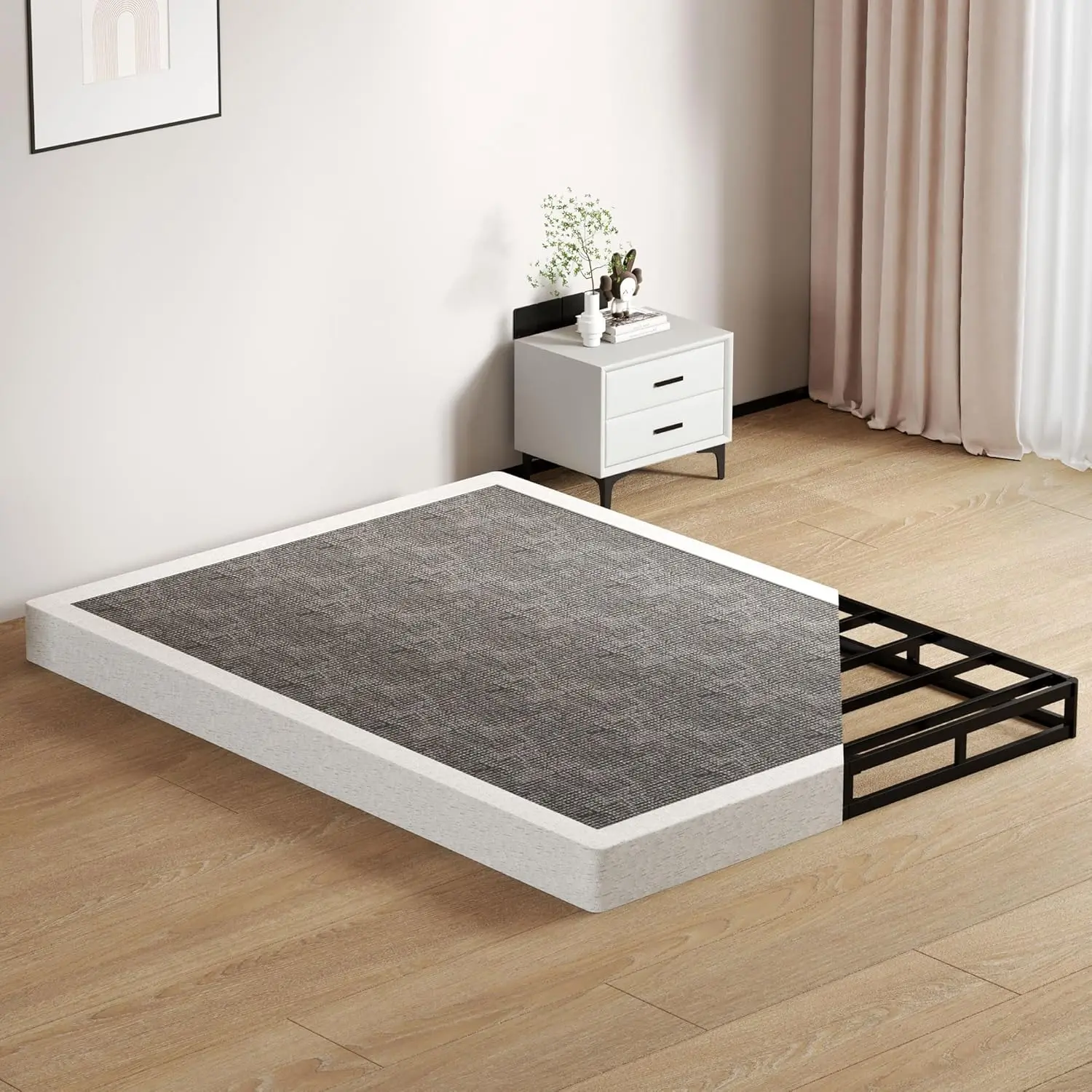 Queen Size Box Springs -  Low Profile Mattress Foundation No Noise Heavy Duty Metal Basics Bed Base