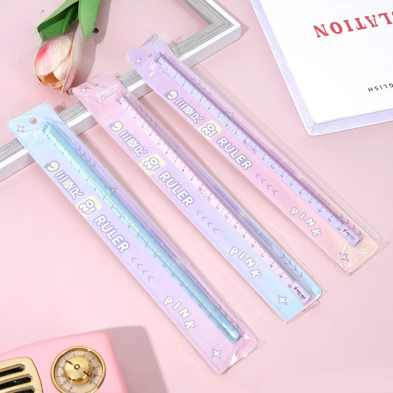 48pcs Athestic Stationery 3D Triangle Ruler 20cm Straight Rulers School Stationery Wholesale Kawaii Acessories School Cute Thing