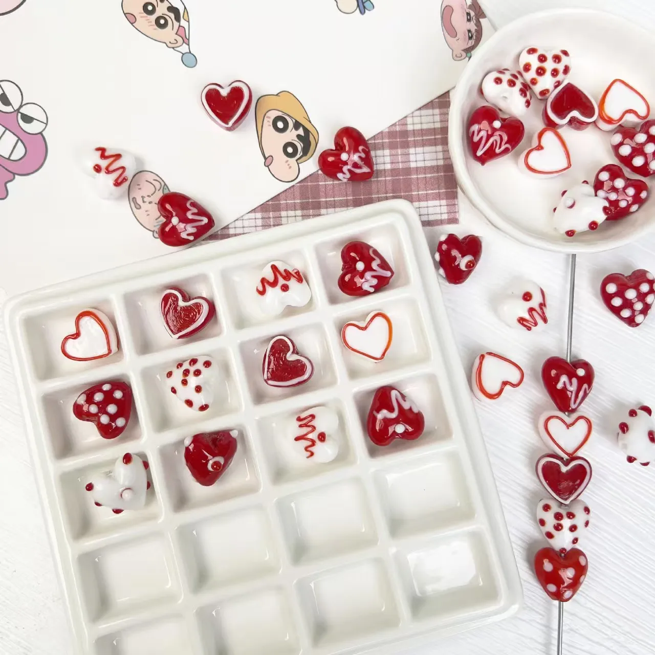 Wholesale 30pcs/lot color geometry heart shape glass beads diy jewelry necklace/bracelet accessory
