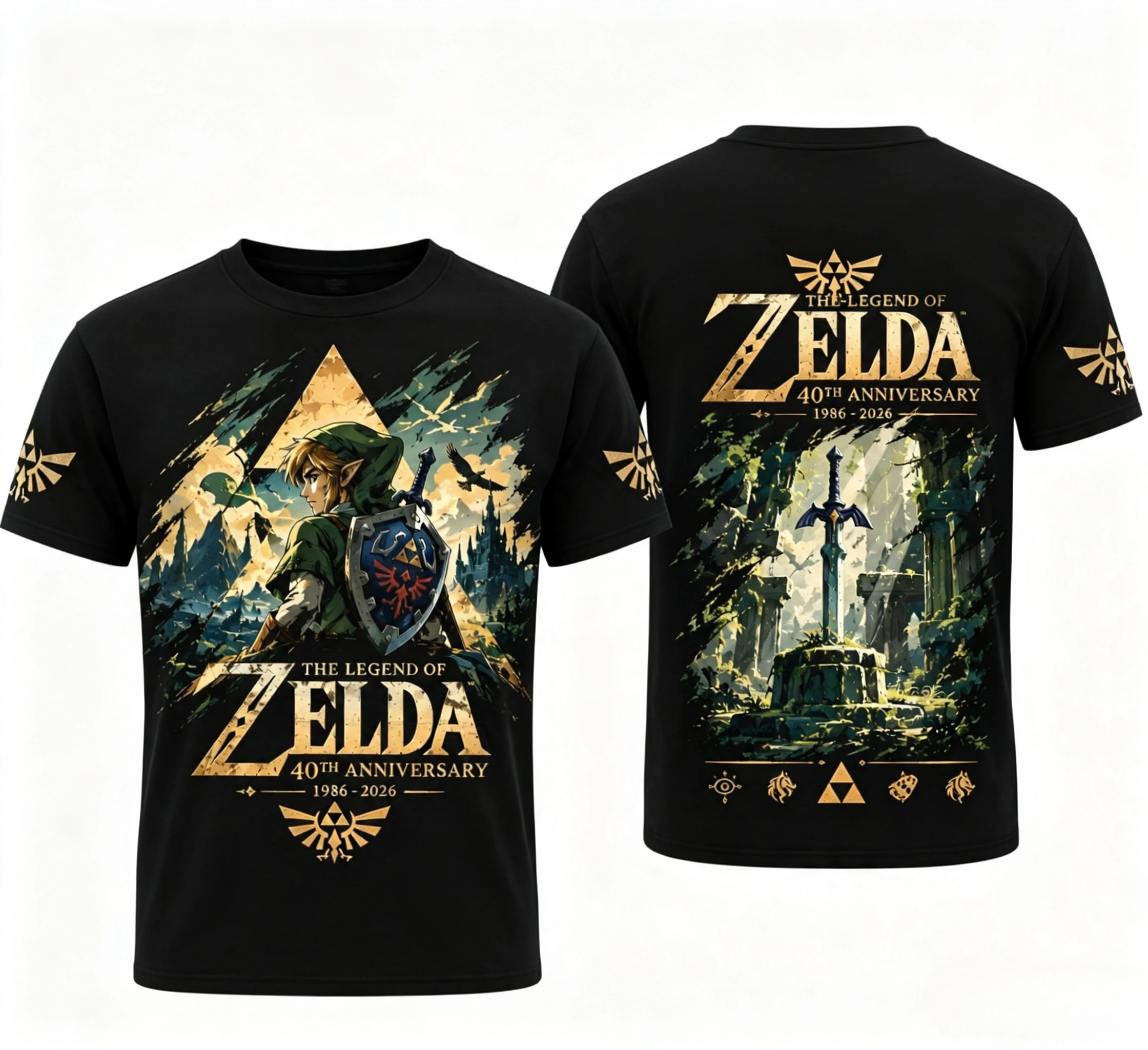 The Legend of Zelda 40th Anniversary T Shirt 1986-2026 Link Master Sword Men and Women and Kids Print Game Fan Graphic Tee
