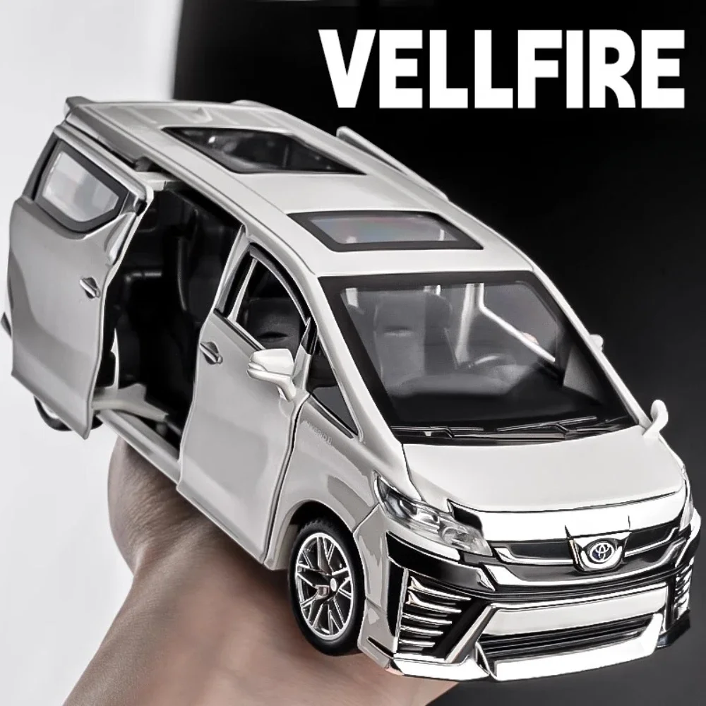 1:32 Vellfire HIACE MPV Modello di auto Giocattolo Pressofuso in lega di gomma Pneumatici Veicoli Suono Luce Tirare indietro Modelli Regali per i bambini