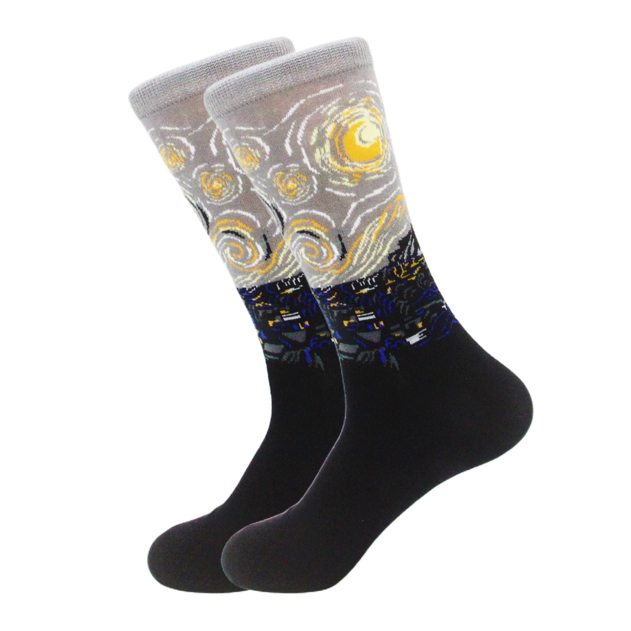 1 pair of European and American trendy socks with personalized street fashion oil painting series socks image 3