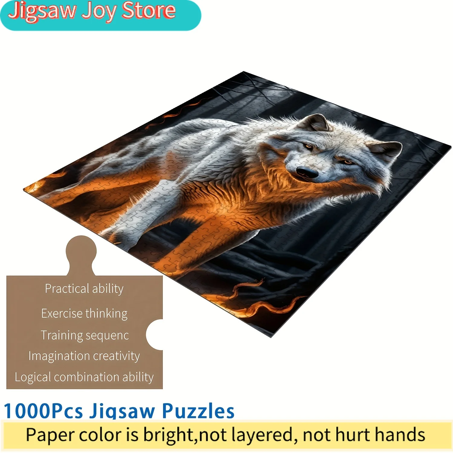 Wolf Road, Wolf Nature, Wolf King 1000-Piece Puzzle, Extremely Challenging Wolf in Flames - Perfect for Birthdays, Halloween,