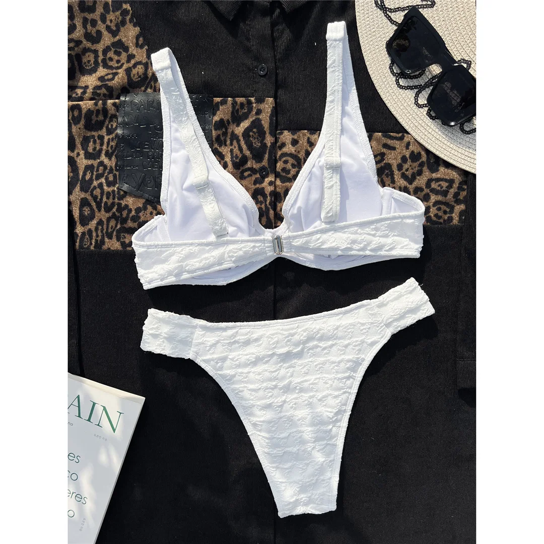 Sexy, geraffter Bikini mit Bügel, mittelhoher Bund, Damen-Badeanzug, zweiteiliges Bikini-Set, Badebekleidung, Badeanzug, Modell V4621. – Detail 10