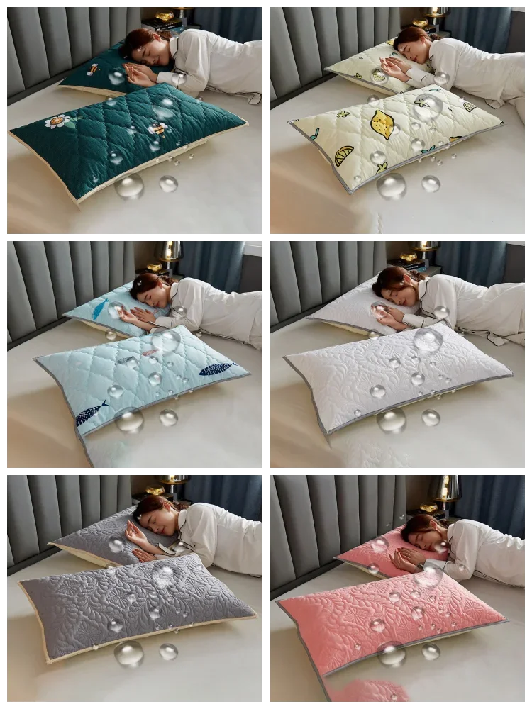 Northern Europe double-deck Pillowcase Waterproof Anti-Mite  Anti-Bacterial Quilted Cotton Pillow Case Bedroom Home Decoration