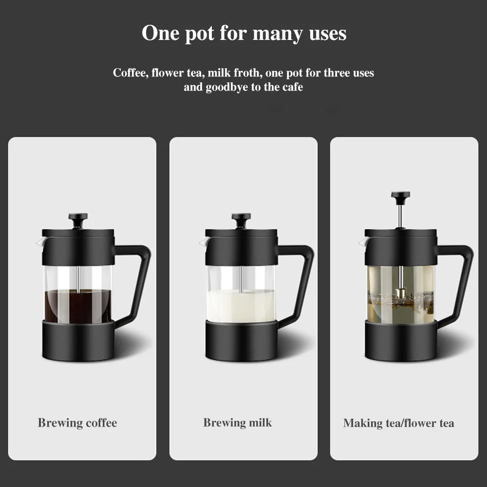 350ML/600ML/1000ML French Press Coffee Maker High Borosilicate Glass House Coffee Brewer Milk Foam Frother Barista Tea Maker