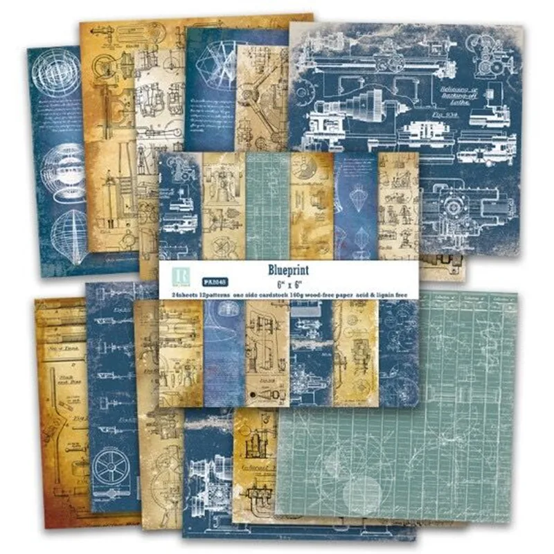 

2023 new DIY blueprint style Scrapbooking paper pack of 24 sheets handmade craft paper craft Background pad 923