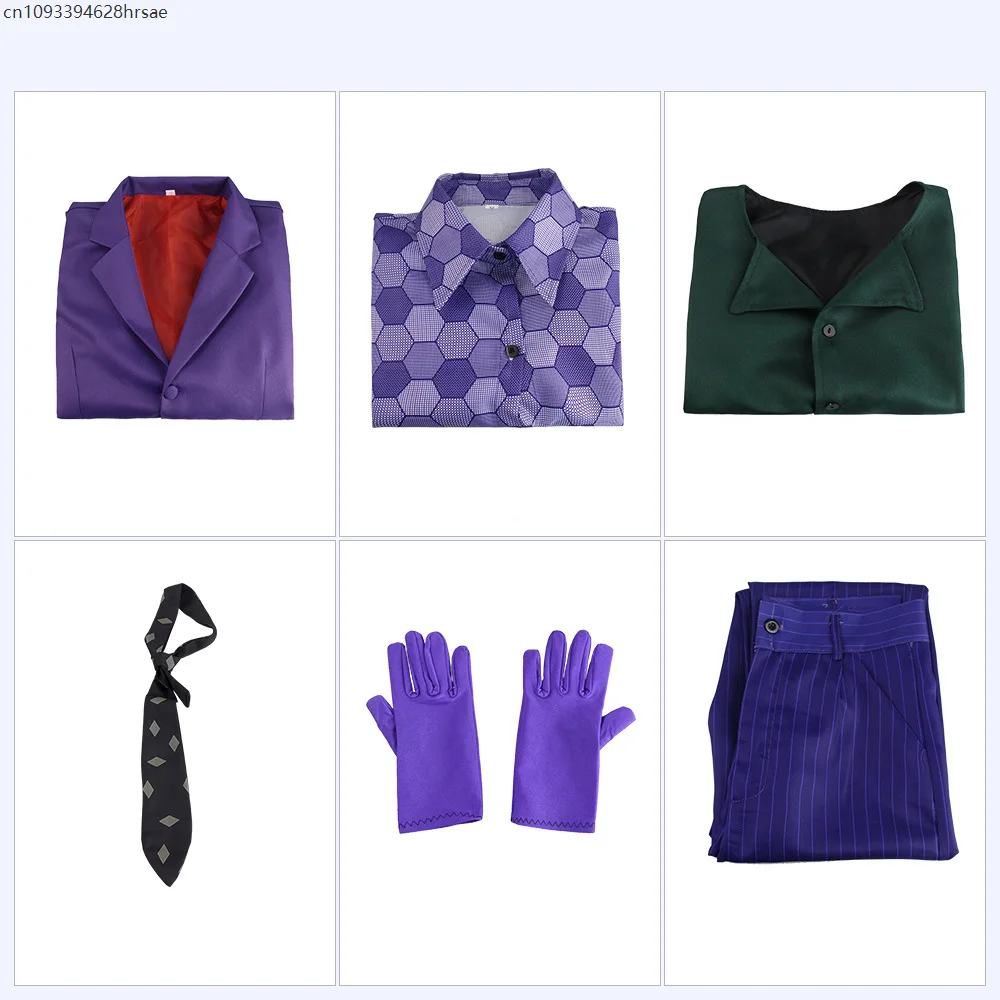 영화 코스프레 의상 보라색 자켓 정장 다크 코스 나이트 조커 복장 성인 어린이를위한 할로윈 파티 유니폼