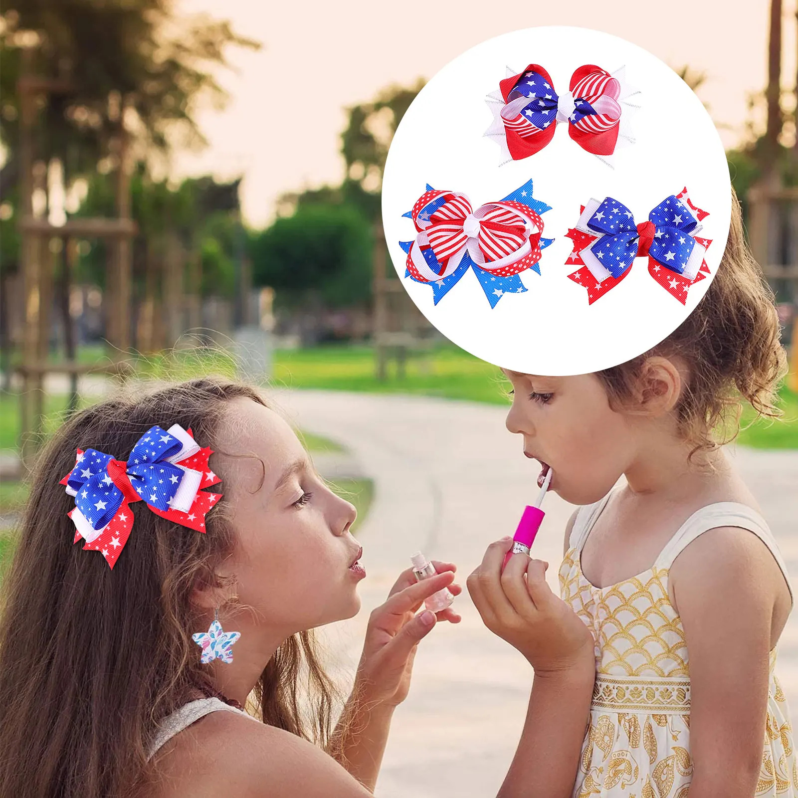 

3pcs Kids Bow Hair Clips Vibrant Fabric Hairpin for Independence Day Party Casual Look Premium Material Safe Durable Bright