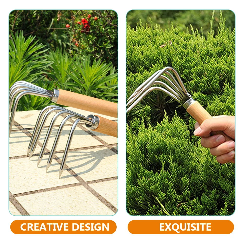 

Beach Shell Digging Rake Stainless Steel 5 Tooth Claw Design Wood Handle for Oyster Clam Harvesting Portable Lightweight Seafood