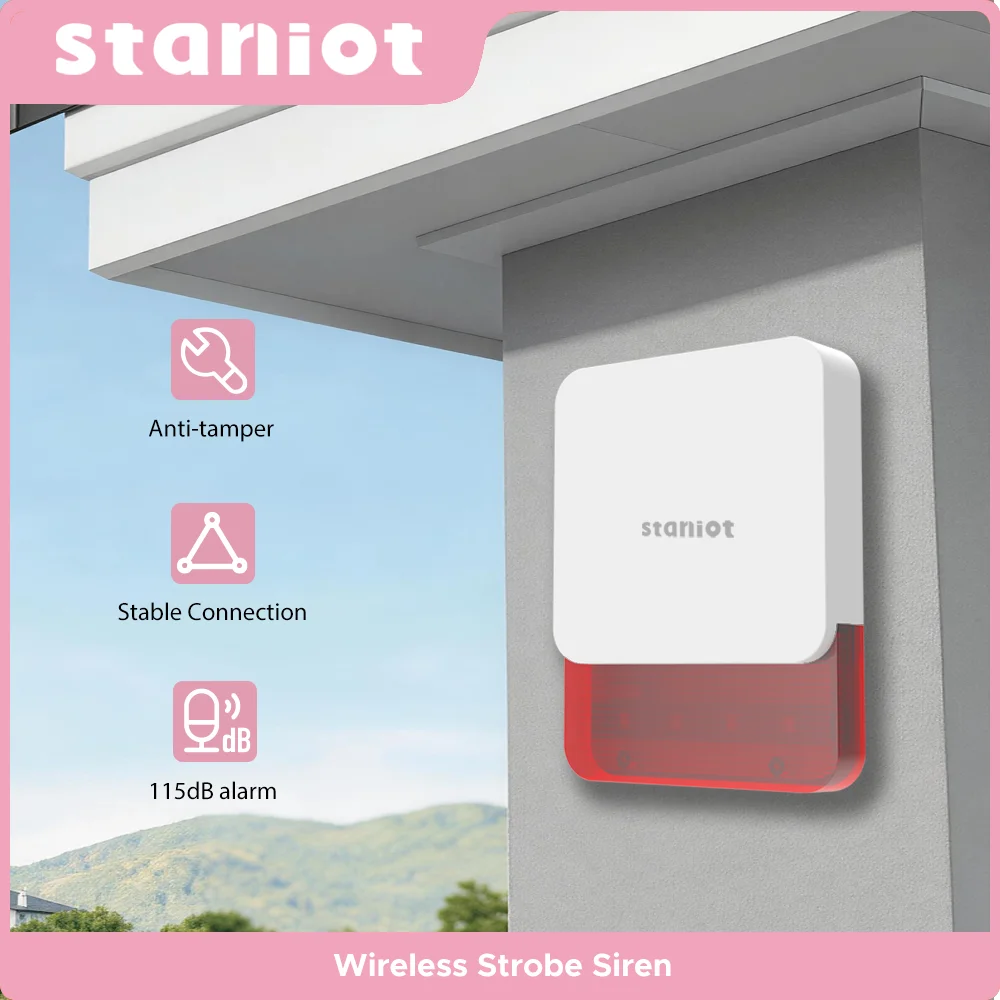 Staniot 433MHz Kabellose Wasserdichte Sirene Innen-Einbruchsalarm 115dB Hochdezibel Wasserdichtes Diebstahlschutz-Horn für Smart Home Sicherheitssystem