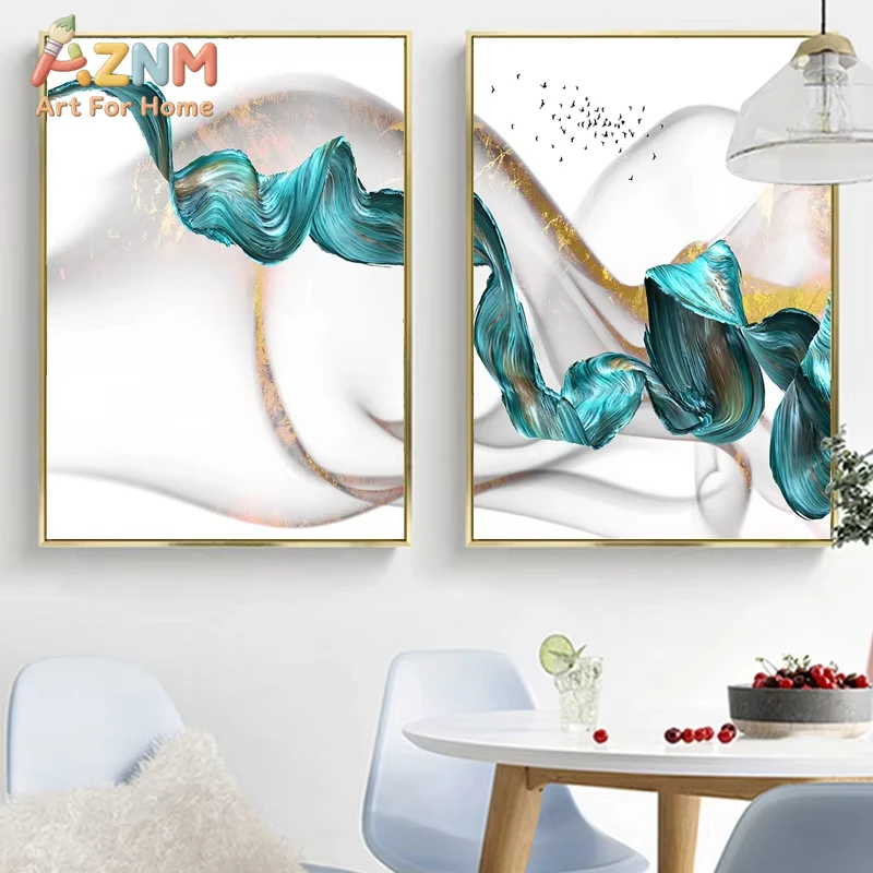 

1/2pcs Nordic Abstract Wall Art Canvas Blue Color Splash Poster Print Unique Living Room Bedroom Decor