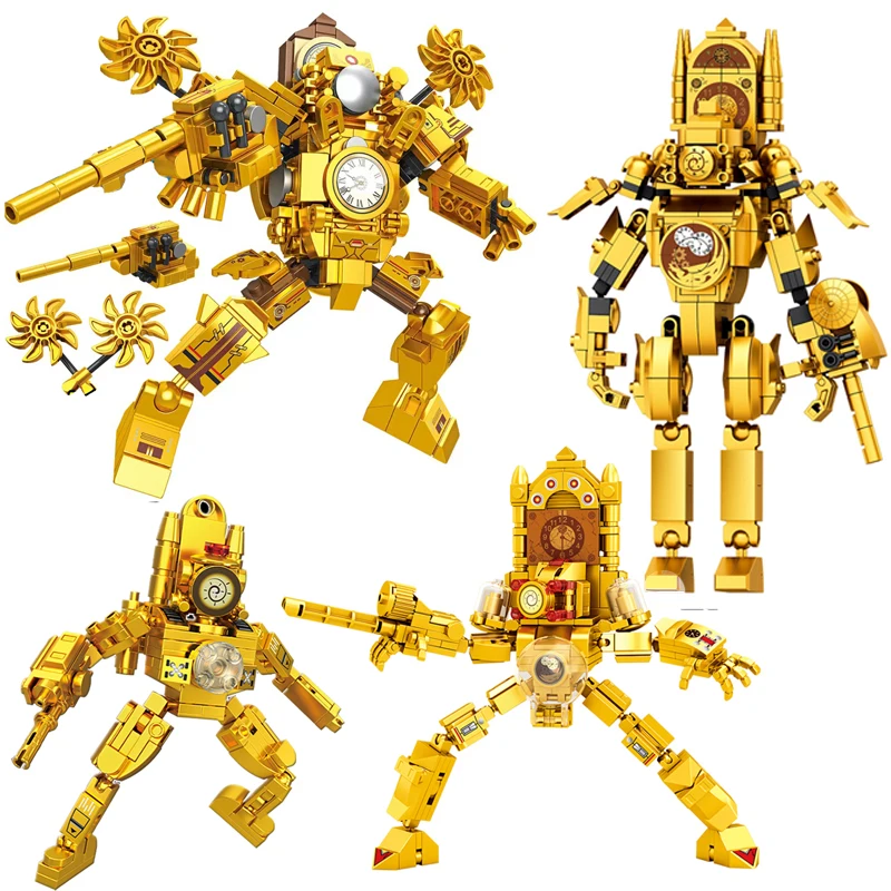 

Gold Skibidi Toilet Man MOC Building Blocks Toys Titan Clock Man Female TV personality Model Diy Gift Toys For Children Kids