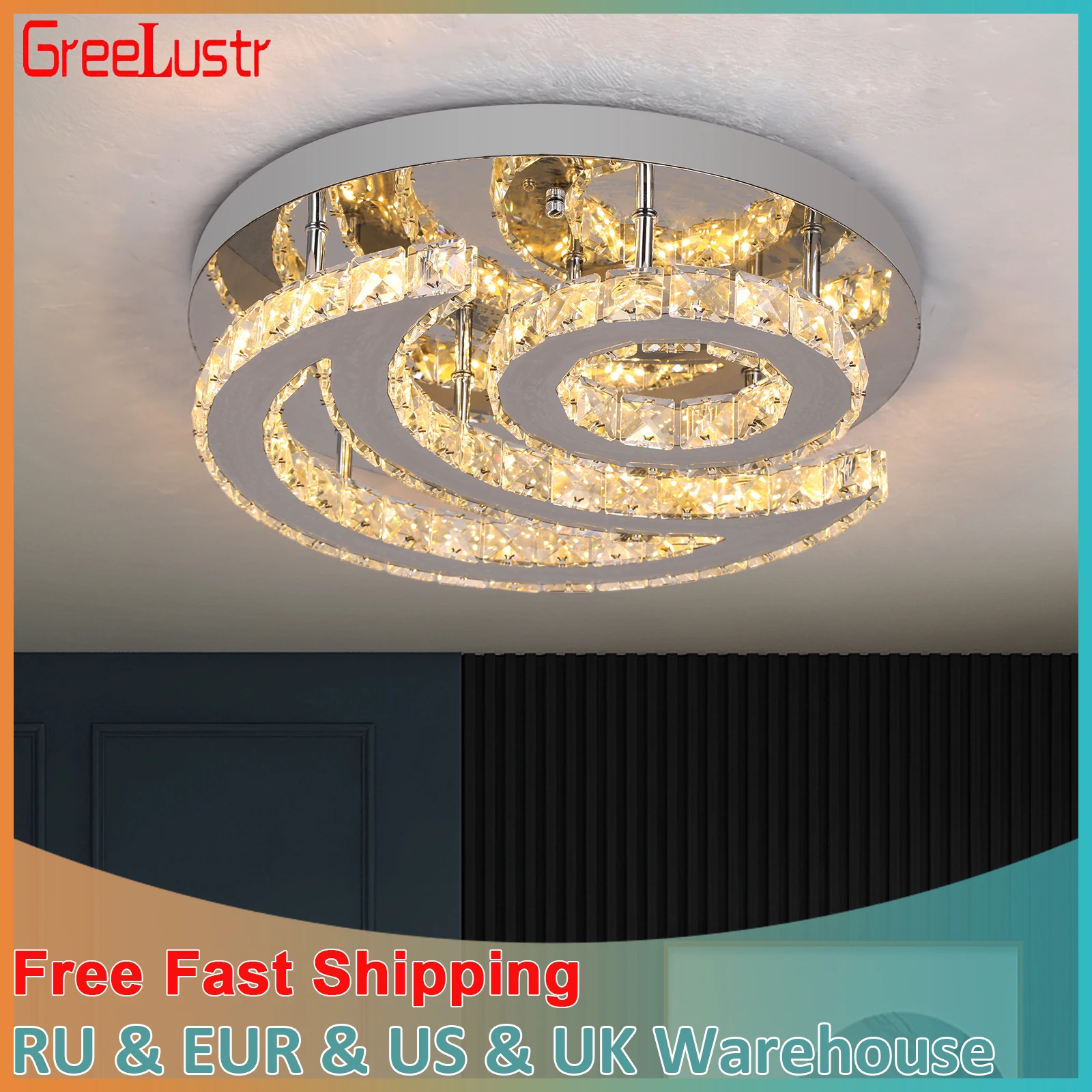 

Modern Ceiling Lamp Crystal Led Sun Moon Design Chandelier Pendant Light Luminaire Fixtures Living Dining Room Bedroom Decor