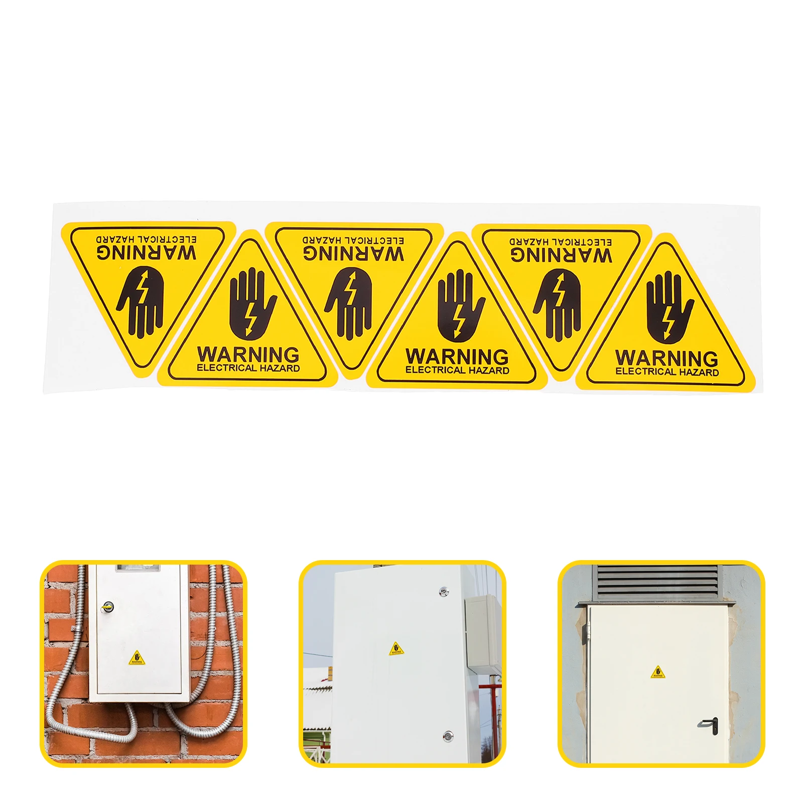 6pcs Electrical Safety Signs Triangular Warning Stickers Shock Risk Markers High Voltage Industrial Use Traffic Safety