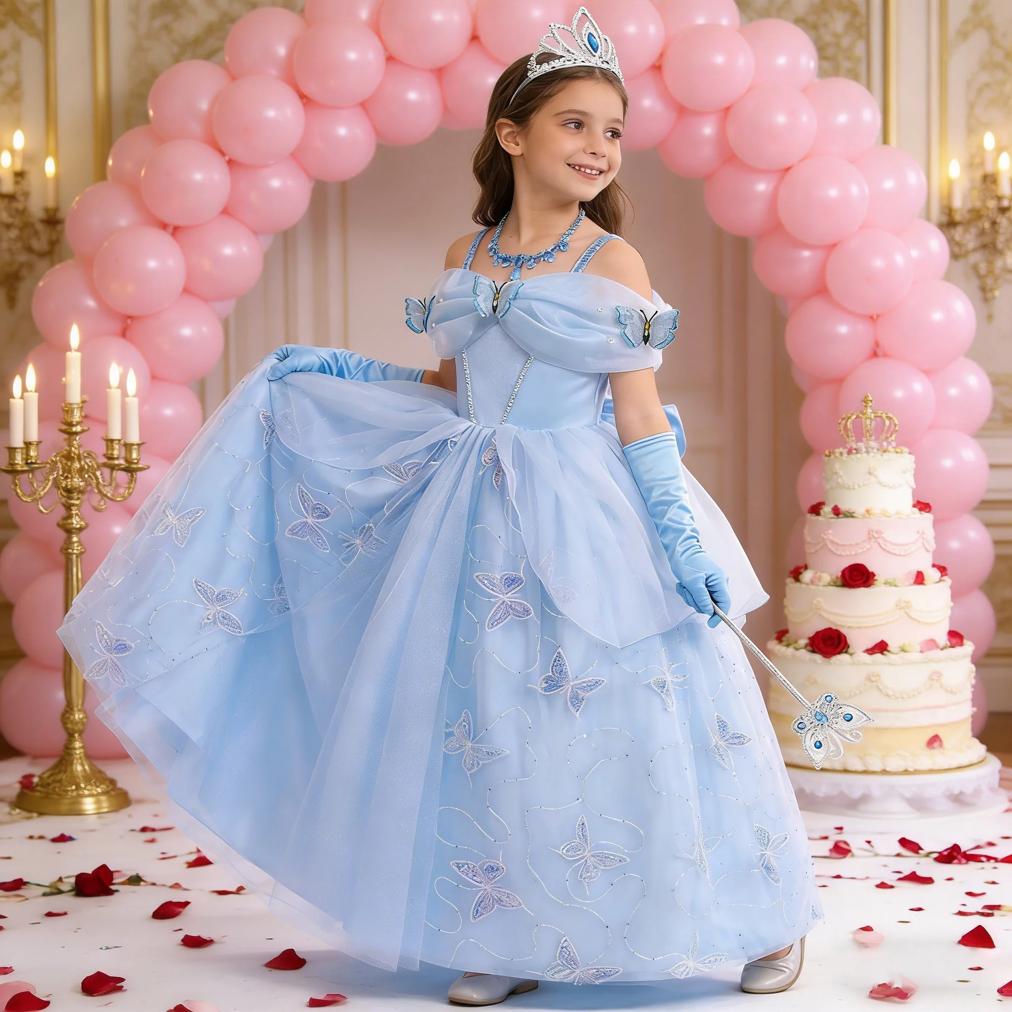 2026 Summer Princess Dress for Girls disguise Costume+accessory Kids Ciderela Party Birthday Gift little girls Elegant Dress