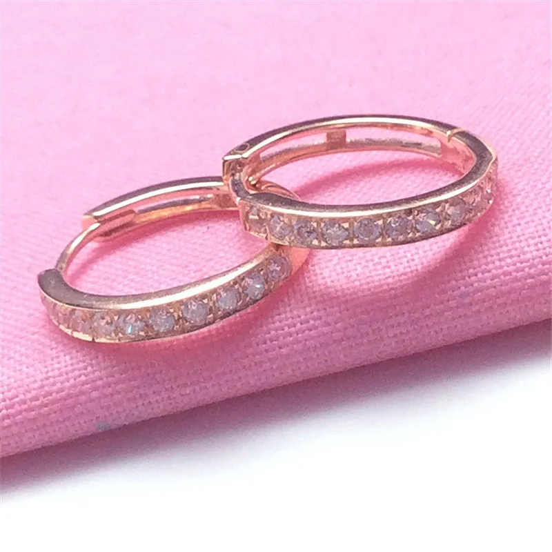 585 Purple Gold Plated 14K Rose Gold Single Row Zircon earrings for women earings Buckle Exquisite Simple New in Jewelry