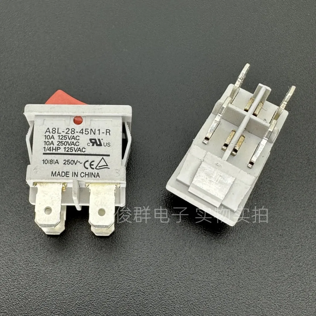 5PCS/A8L-28-45N1-R high current rocker switch 4-pin 2-gear 10A250V rocker power supply