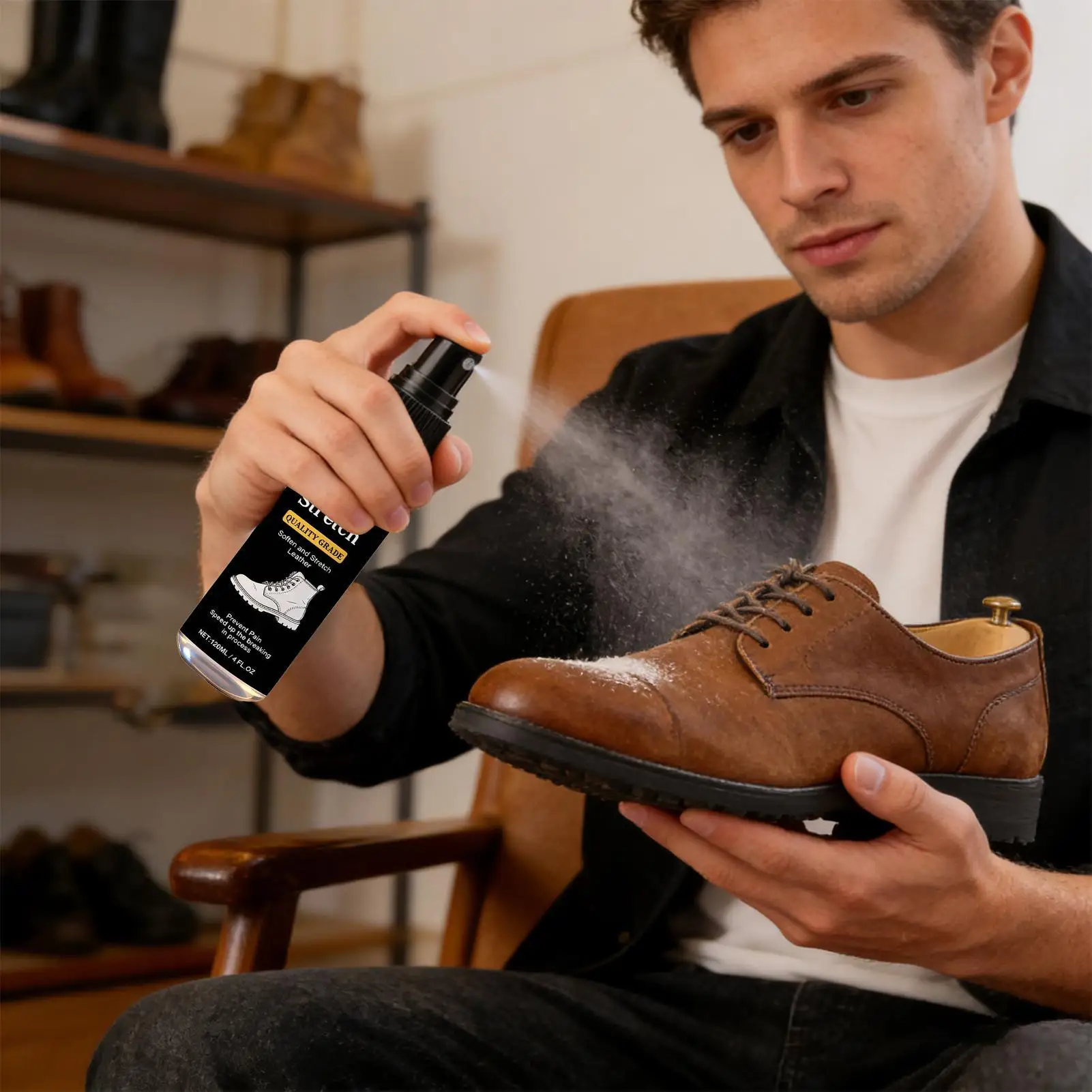 120ml Professional Boot Stretcher Spray Shoe Stretcher Spray Softening Stretching Liquid For Leather Suede Canvas Softeners