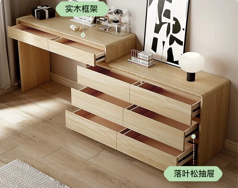 Solid wood dresser cream style bedroom simple modern chest integrated makeup table