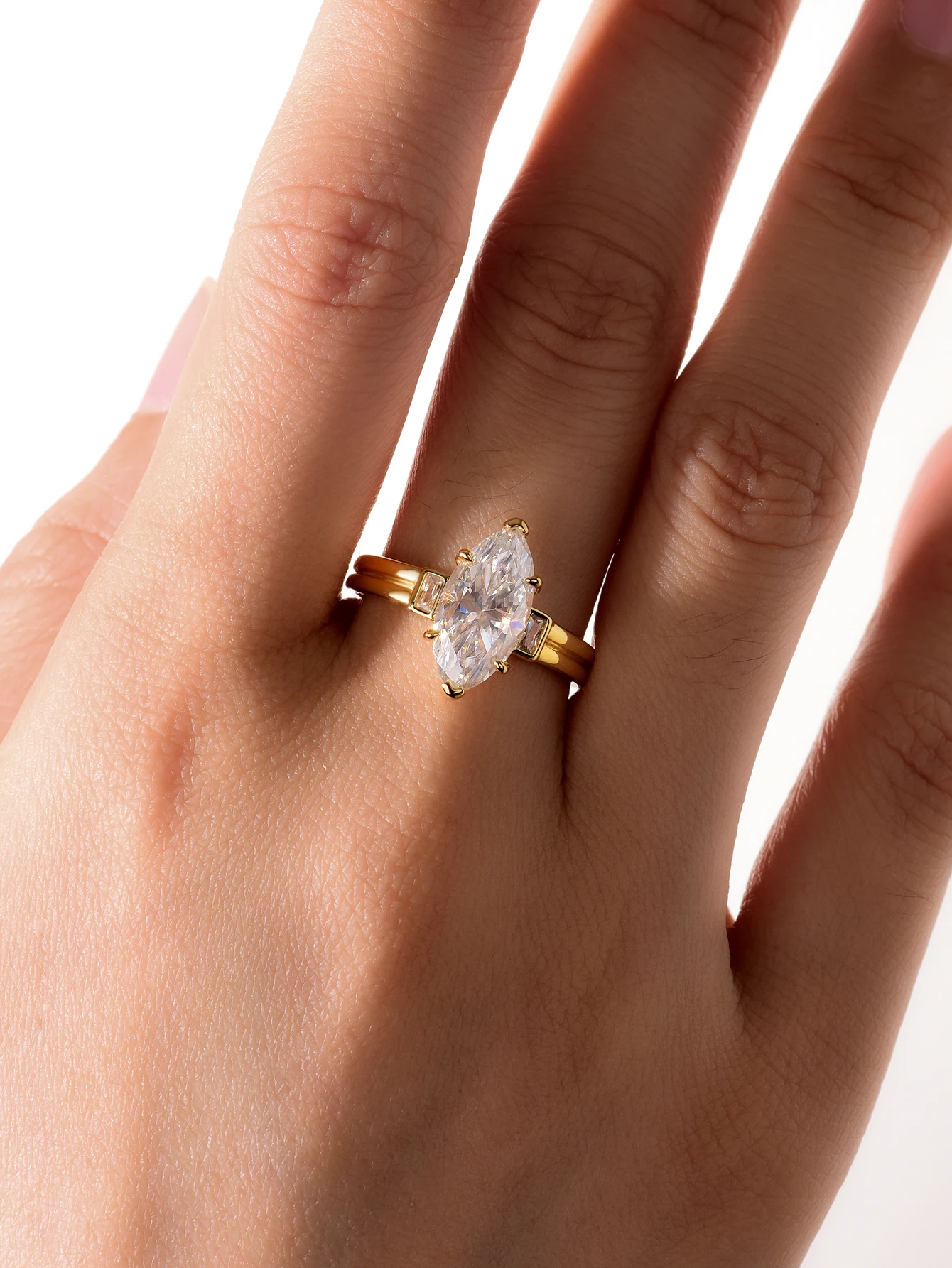 S925 فضة 3CT ماركيز مويسانيتي خاتم مجموعة غرامة مجوهرات مطلية بالذهب 18 كيلو مناسبة لهدايا عيد الميلاد