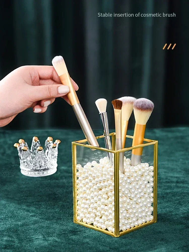 luxury makeup brush blush brush storage bucket glass Metal Ornaments home decoration desktop dressing table makeup storage tube