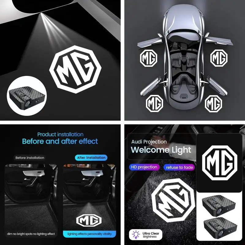 MG Specific 2Pcs LED Logo Door Welcome Lights Fit ZS EV HS GT One, High Definition Projection Courtesy Shadow Lamp For Car Door