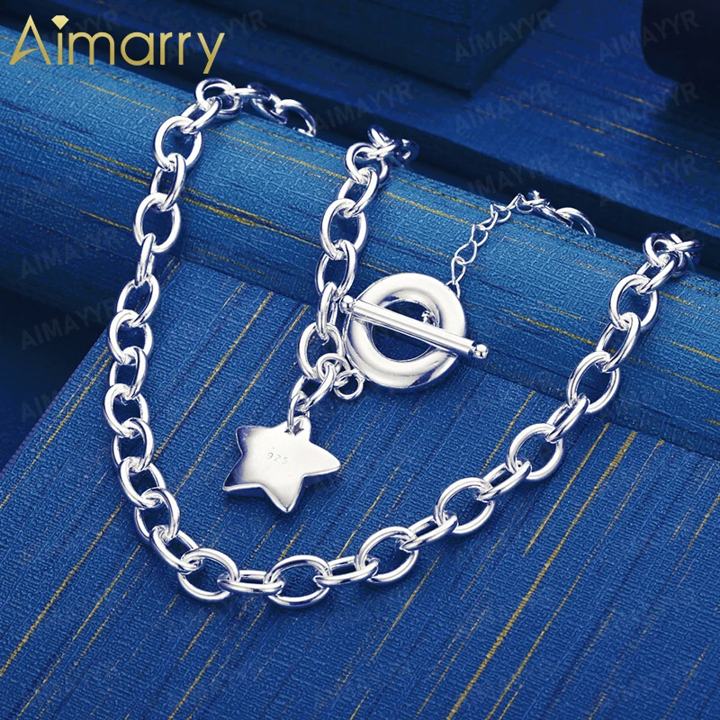 925 Sterling Silver Exquisite Smooth Five Pointed Star Necklace 18 Inches Women's Party Engagement Wedding Fashion Jewelry