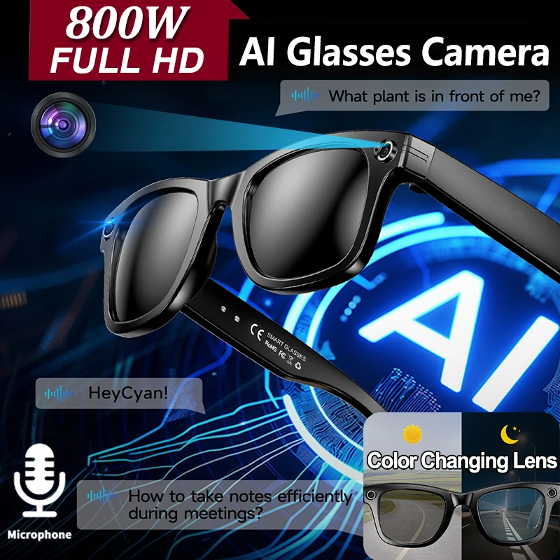 

LIGE Camera Glasses AI Smart Bluetooth Glasses Anti-Shake Function HD Camera Video Recording Call Music Sunglasses for Man Woman