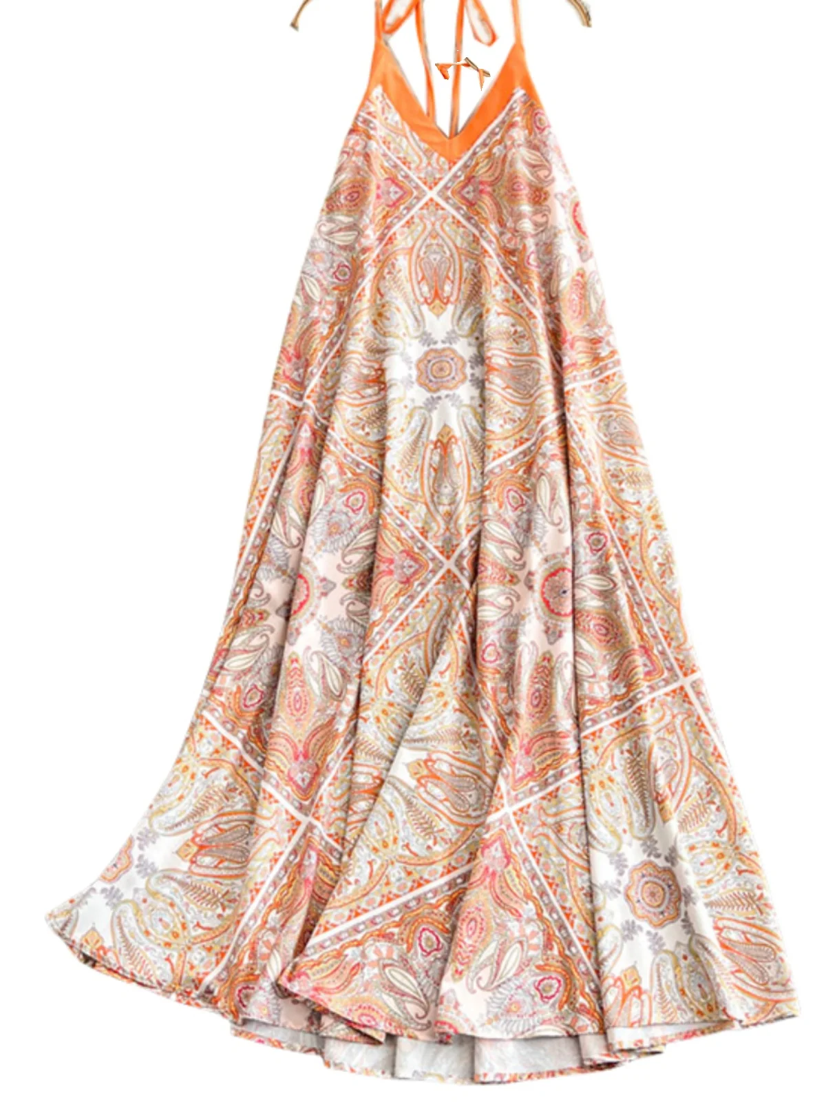 休暇旅行セクシーなネックハンギングストラップドレス女性のボヘミアンバックレスプリントドレス韓国スタイル夏のAラインミディドレス