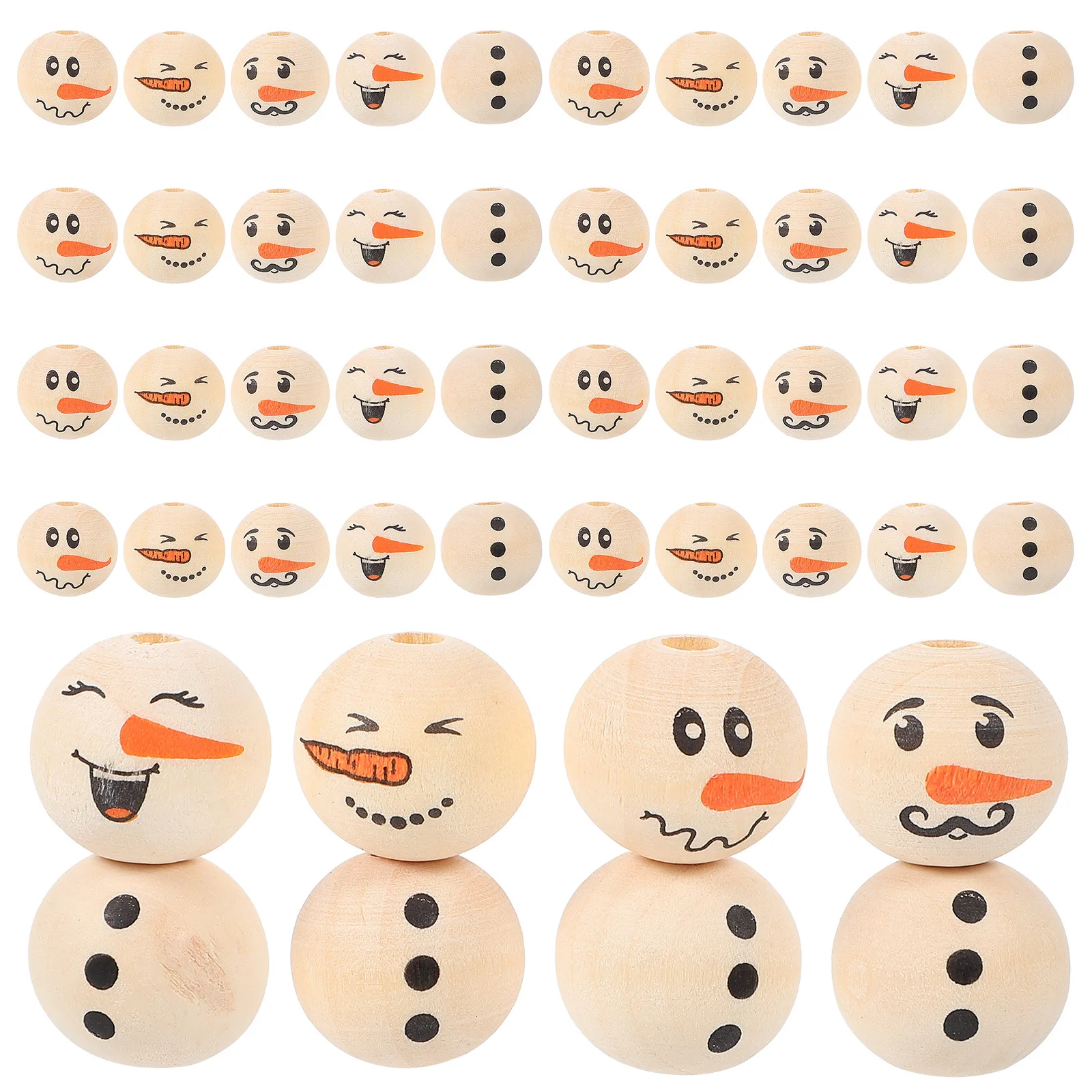 

80Pcs Christmas Snowman Decor Beads Wooden DIY Craft Supplies for Garland Making Jewelry Bracelet Handmade Xmas Ornament