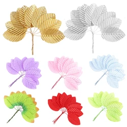 40Pcs Artificial Golden Leaf Silk Leaves Bulk Fake Rose Wire Fabric Leaves For Bouquet Wreath DIY Craft Scrapbooking Decoration
