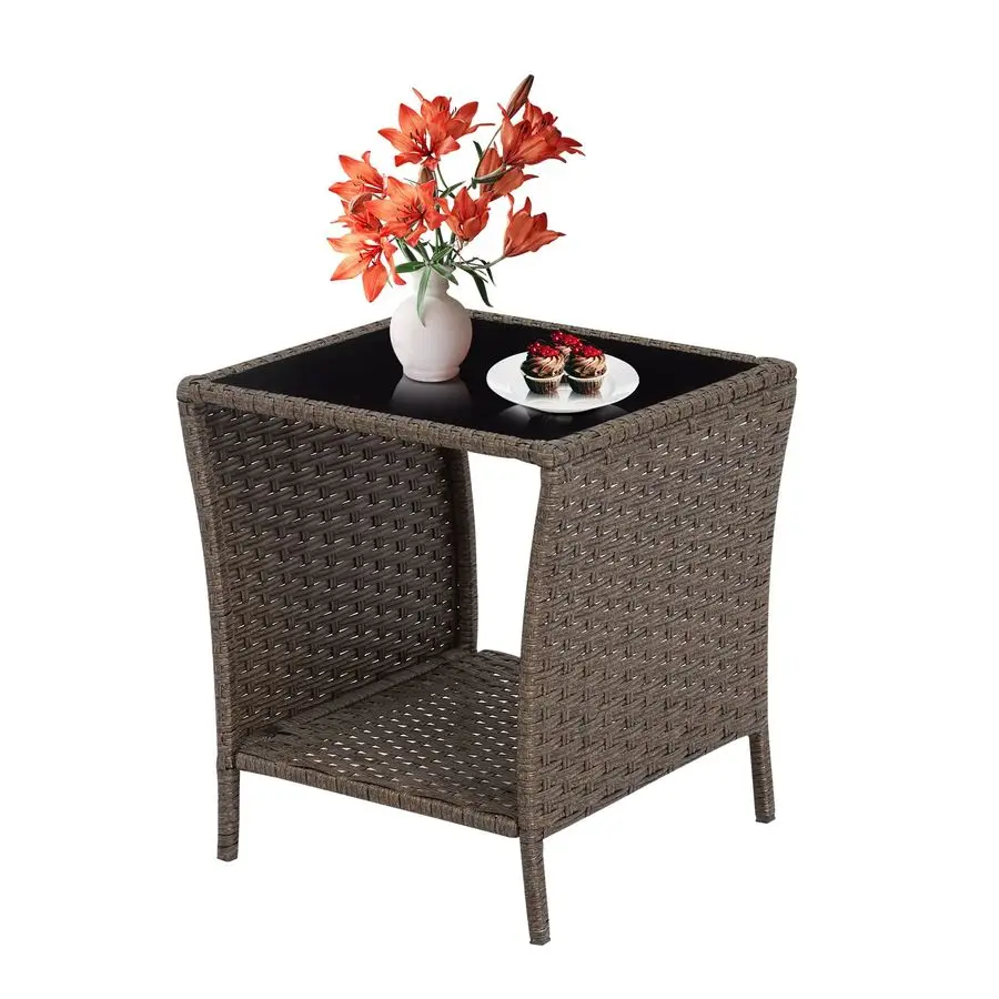 

Side Table Wicker Rattan Side Tables, End Table for Patio with Glass Top Rattan Storage for Patio Courtyard Balcony