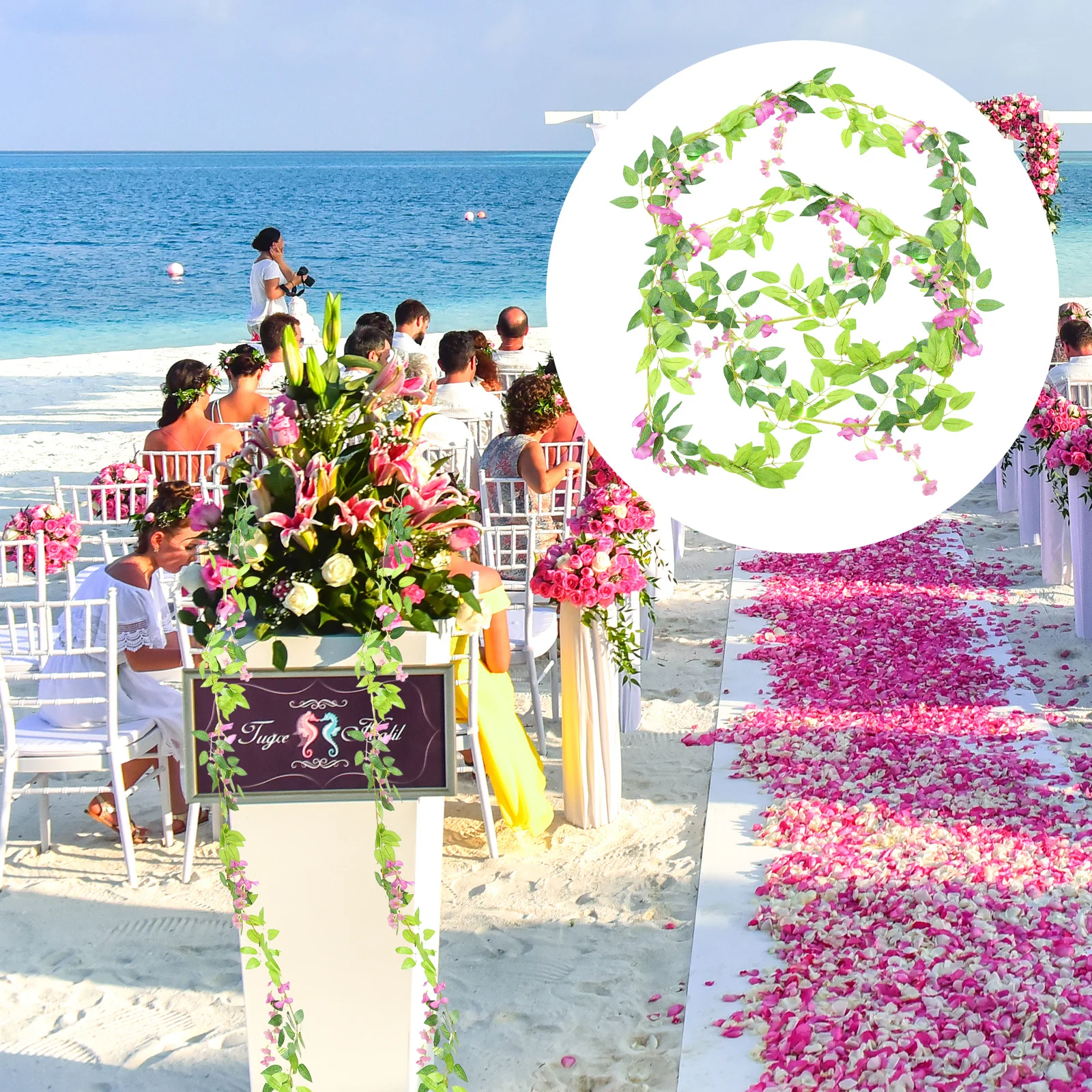 

2pcs Artificial Wisteria Garland Plastic Silk Flower Vine Hanging Decor For Wedding Party Festival Garden Stage Fake Flowers