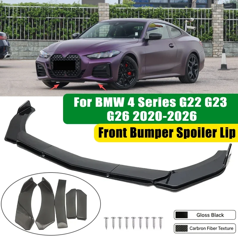 For BMW 4 Series G22 G23 G26 2020-2026 5Pcs ABS Car Front Bumper Lip Spoiler Splitter Body Kit Canard Tuning Accessories