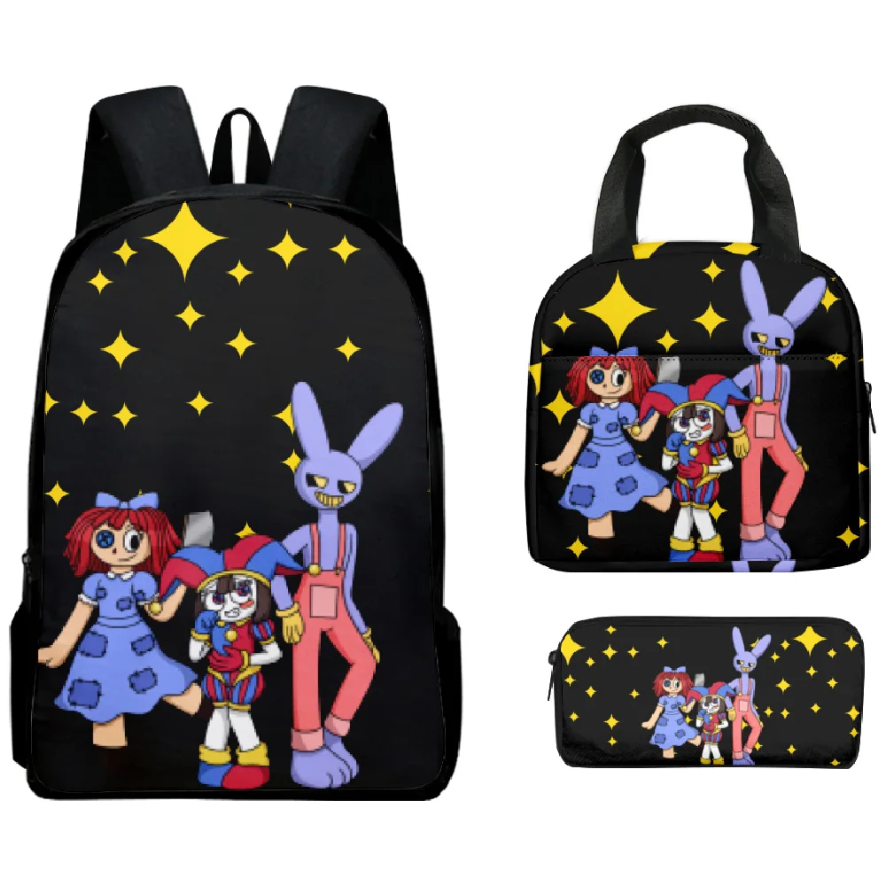 

Luxury Novelty The Amazing Digital Circus 3D Printed 3pcs/Set pupil School Bags Laptop Daypack Backpack Lunch bag Pencil Case