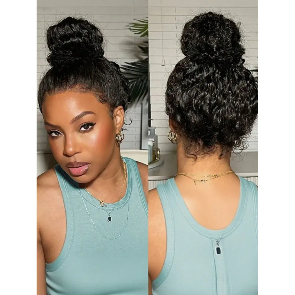 

16-дюймовый парик с HD-кружевной передней частью, 250% плотность, без клея, предварительно выщипанные волосы, натуральный цвет, кудрявые человеческие волосы