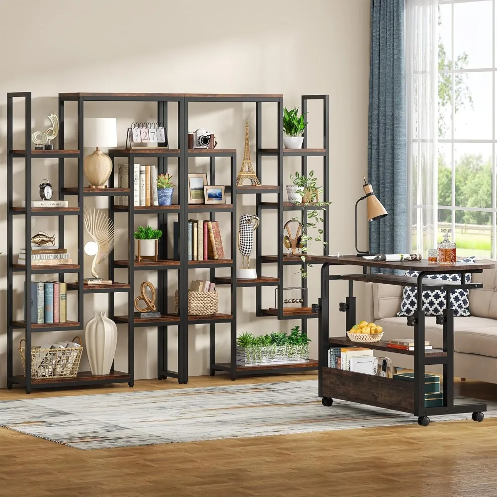 6-Tier Bookshelf 70.9 Inch Tall Bookcase 2 Pack, Vintage Industrial 12-Shelf   for Living Room, Home Office Brown，Bookcases