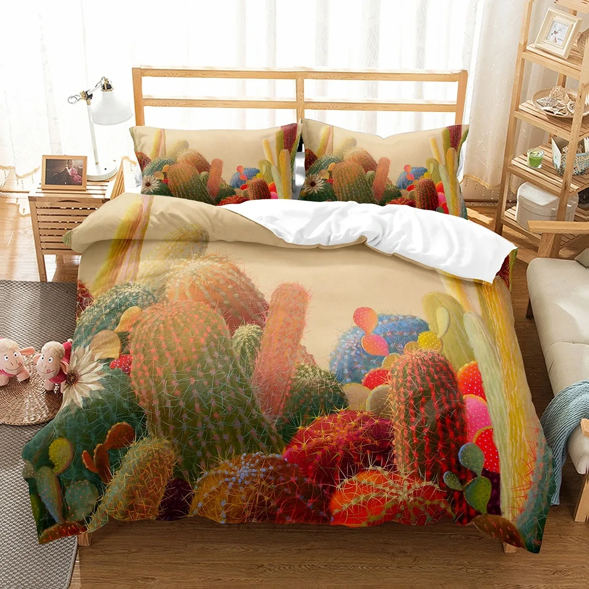 

Cactus Duvet Cover Set Desert Plants Pattern Comforter Cover Double Single Size for Kids Teens Adults Bedding Set Quilt Cover