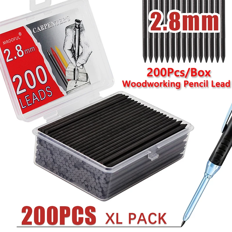 

200pcs/box Large Capacity 2.8mm Woodworking Mechanical Pencil Lead Refill,Carpenter Marking Pencil Lead Drawing Tool Accessories