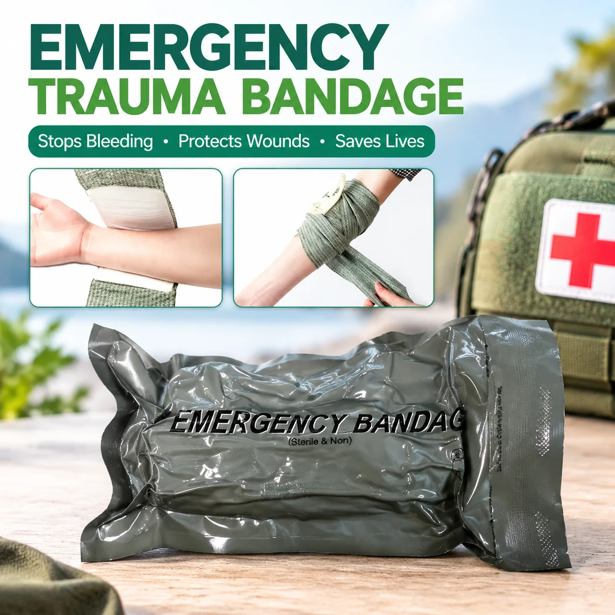 Cotton Israeli Style Emergency Trauma Hemostatic Compression Bandage First Aid Wound Dressing Wrap