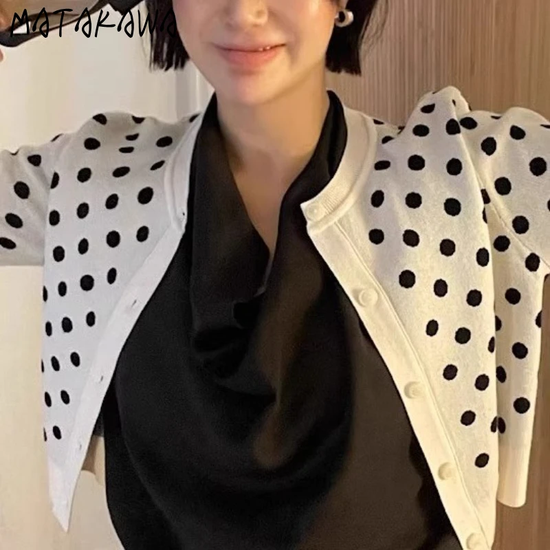 

Matakawa, осенне-зимняя одежда, женские свитера в горошек, винтажные корейские модные короткие кардиганы, милые элегантные Sueter Mujer